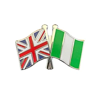 Image of Union Jack and Nigeria Flags Diplomatic Friendship Courtesy enamel Lapel Pin Badge
