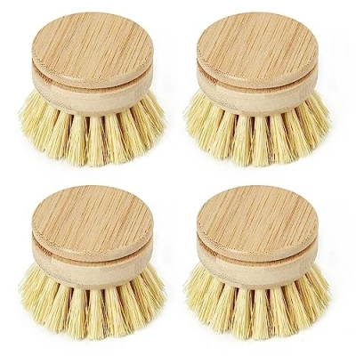Image of Jungle Culture Replacement Brush Heads for Eco Dish Wooden Washing Up Pack of 4 Interchangeable Soft Bristle Refills Natural Scrubbers Zero Waste Cleaning Products