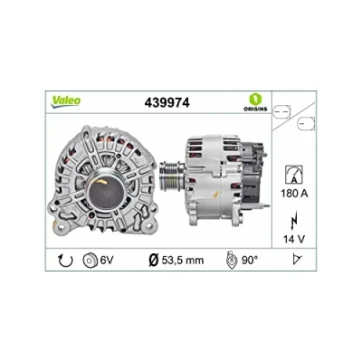 Image of 04L903021K, 04L903023H, 04L903023HX, 04L903023J, 04L903023JX Generator VALEO NEW ORIGINAL PART 439974 14V 180A B+ / COM R 90 53mm