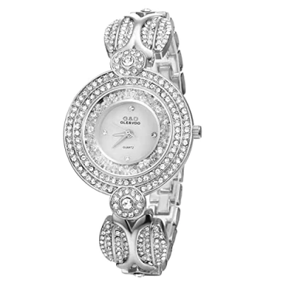 Image of JewelryWe Womens Iced Out Watch Bling Rhinestones Gold/Silver Wristwatch Quartz Analog Dress for Halloween Xmas