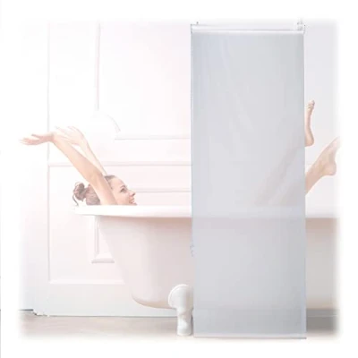 Image of Relaxdays Bathroom Roller Blind, for Shower &amp; Bathtub, Water Repellent, Quick Drying, Ceiling Window, 60x240cm, White