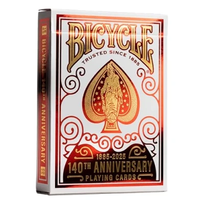 Image of Bicycle 140th Year Anniversary Playing Cards, Red and Gold Foil, Historic 1885 Design, Special Edition, 1 Deck