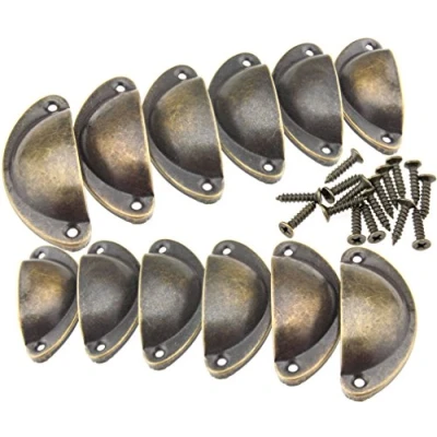 Image of 12 X Drawer Half Moon Shell Pull Handles Retro Kitchen Cupboard Door Bronze
