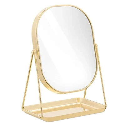 Image of Navaris Free Standing Makeup Mirror Large Cosmetic Vanity for Bathroom, Dressing Room, Bedroom Table, Desk with Tray Stand Rose Gold