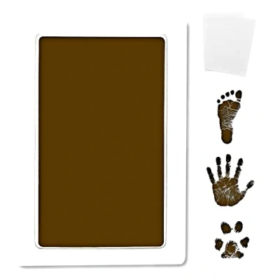 Image of Inkless Large Clean Touch Ink Pad Kit for Baby Footprint, Handprint &amp; Pet Paw Print No Mess, Clear Print, Smudge Resistant, Long Lasting, Safe, Includes 2 Cardstock(Clean Brown)