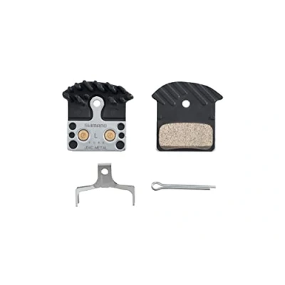 Image of SHIMANO J04C disc pads and spring, alloy/stainless back with cooling fins, metal sintered,Black