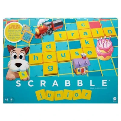 Image of Mattel Games Scrabble Junior, Kids Crossword Board Game, English Version, Family Game for Kids, Word 2 to 4 Players, Ages 6 10, Y9667