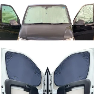 Image of Thermal Blinds Compatible With Renault Trafic (Years 2000 2014) (Front Set) Backing Colour in Navy, Reversible