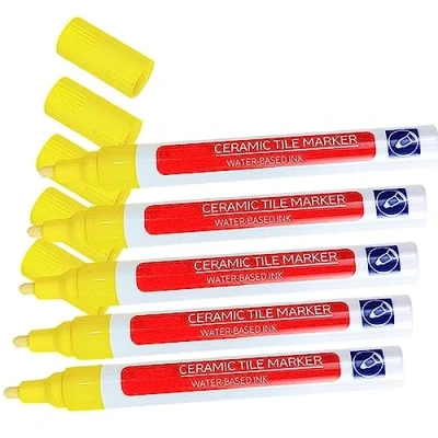 Image of 5pcs Grout Reviver Pen, White Grouting Tiles Pens,Grout Pen for Restoring Bathroom Joints, Easy to Use Tile Discoloured &amp; Faded Joints (Yellow)