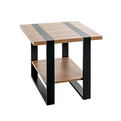 Image of HAKU Mobel End Table Oak, Black, Metal, Particleboard Size: W 45 cm X H D cm, Style: Modern