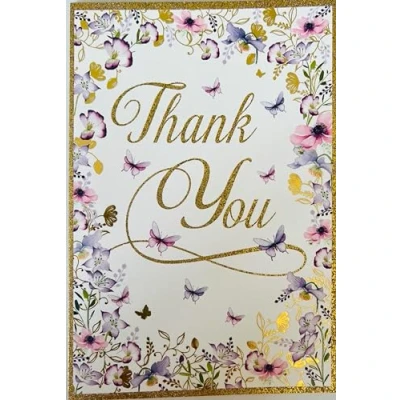Image of Nigel Quiney Pizazz Thank You Card Female Flowers Butterflies