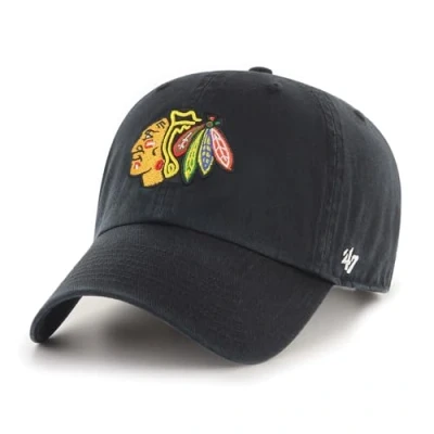 Image of 47 NHL Chicago Blackhawks CLEAN UP Cap 100% Garment Washed Cotton Relaxed Fit Unisex Baseball Premium Quality Design and Craftsmanship by Generational Family Sportswear Brand