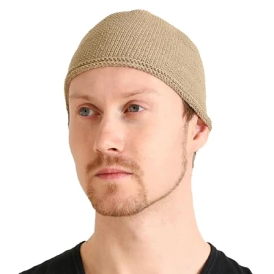 Image of CHARM Kufi Hat Mens Beanie Men Cotton Skull Cap Hand Made 2 Sizes Islam Beige L