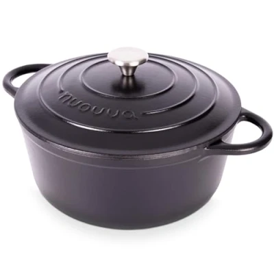 Image of Cast Iron Dutch Oven with Lid Non Stick Ovenproof Enamelled Casserole Pot, Safe up to 500 F Sturdy Cookware Black, 6.4 Quart, 28cm by Nuovva