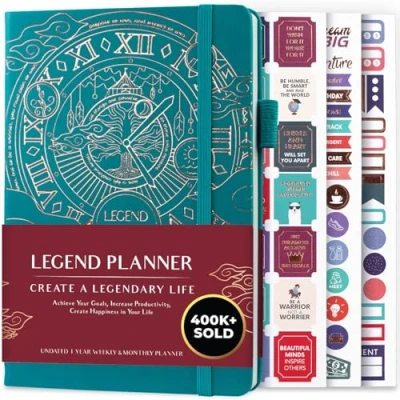 Image of Legend Planner Weekly &amp; Monthly Life to Hit Your Goals Live Happier. Organizer Notebook Productivity Journal. A5 (Viridian Green)