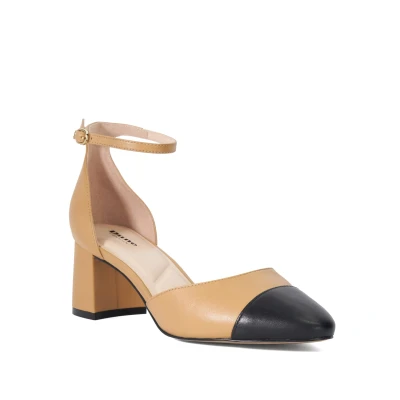 Image of Dune London Womens Ladies Careless Leather Block Heel Ankle Strap Courts Camel Size UK 8