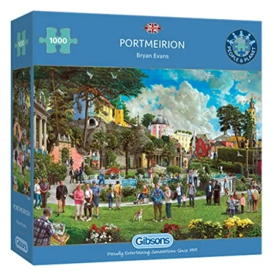 Image of Portmeirion 1000 Piece Jigsaw Puzzle Holiday Park Sustainable for Adults Premium 100% Recycled Board Great Gift Gibsons Games