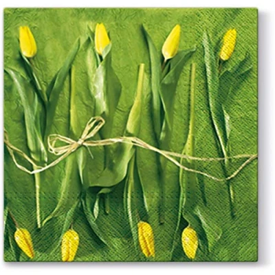 Image of Easter Napkins Paper Yellow Fresh Tulips Quality Decorative Serviettes 33cm x (Pack of 20)