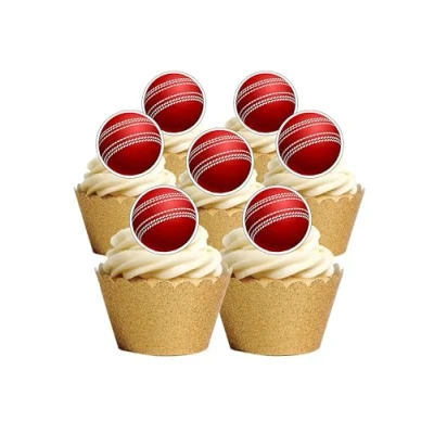 Image of 24 Precut 40mm Round Cricket Balls Sport Edible Wafer Paper Cake Toppers