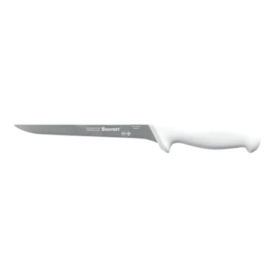 Image of Starrett Professional Stainless Steel Chefs Kitchen Boning Knives Narrow Straight Profile 8 inch (200mm) White Handle