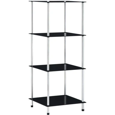 Image of vidaXL 4 Tier Shelf Black 40x40x100 cm Tempered Glass
