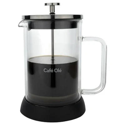 Image of Café Olé Doppio Double Walled Glass Cafetiere, French Press, Silicone Non Slip Base, 6 Espresso Cup/ 800ml, Black
