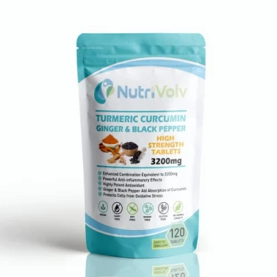 Image of Nutrivolv Turmeric Curcumin 3200mg with Ginger &amp; Black Pepper for Enhanced Absorption High Strength Organic Vegan 120 Tablets Joint Support, Inflammation Pain Relief