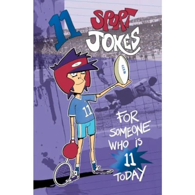 Image of Funny 11th Birthday Card, 11 sport Jokes, Eleven Year Old Age Childrens Card Boys Girls Blue Foiled