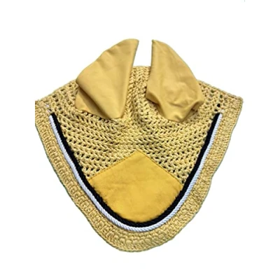 Image of Spire Horse Soft Crochet fly Veil Breathable Cotton Ear Net Hood Control Masks Protector Bonnets (Cob, Yellow/Black White)