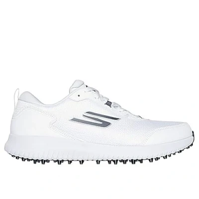 Image of Skechers Men&#039;s GO Golf MAX Fairway 4 Sneaker, White Synthetic/Textile/Silver Trim, 9 UK