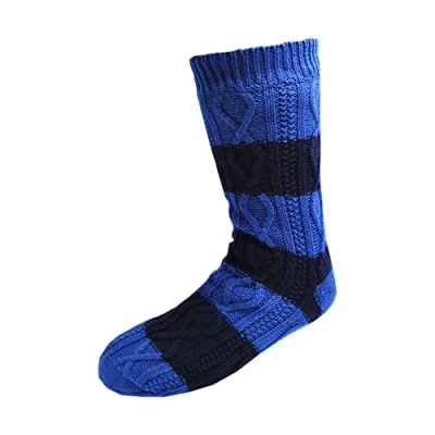 Image of Undercover Mens Striped Sherpa Slipper Socks SK076 Blue/Navy x 1