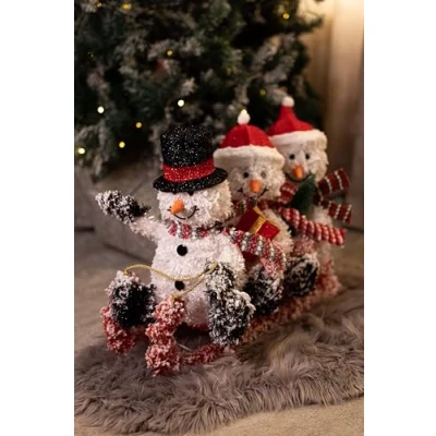 Image of Marco Paul Christmas elegant Decorations Home Decor, LED Lights Snowman Sledge Ornaments, Ornaments for Family House decor snow xmas novelty ornament (75x37x56cm)