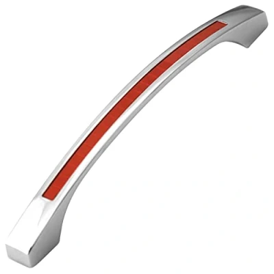 Image of Decoranddecor Glow Bow Polished Chrome Kitchen Bathroom Bedroom Cabinet Door Knobs Drawer Furniture Handles (160mm Hole Center, + Red)