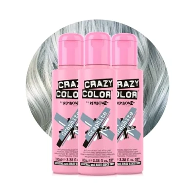 Image of Crazy Color Metallic Graphite Semi Permanent Trio Hair Dye. Highly Pigmented Silver Toner Conditioning &amp; Oil Nourishing Vegan Formula No Bleach or Ammonia 300ml