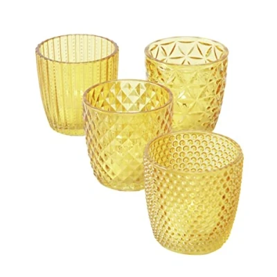 Image of Boltze Marilu 2001878 Tea Light Holder Set of 4 (Yellow, Decorative Glasses for Candles/Tea Lights, Candle Holder, Diameter 8 cm, Various Patterns, Round Shape, Holder)
