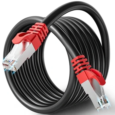 Image of Ethernet Cable 10m, Cat 7 Long Internet 10m High Speed, Lan 10 Meters 10Gbps 600MHz Shielded SFTP, RJ45 Gigabit Wifi Black Network Patch for Switch Modem