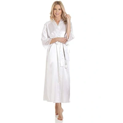 Image of undercover lingerie J50 Womens Luxury Satin Laced Dressing Gown White OS