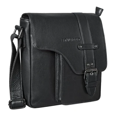 Image of STILORD &#039;Nino&#039; Shoulder Bag Leather Man Vintage Men Bevelled Flap Men&#039;s Genuine Leather, Colour:Black