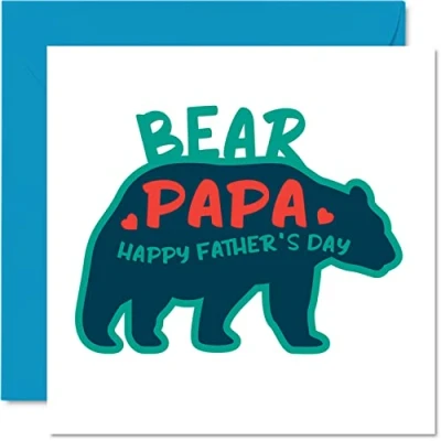 Image of Cute Fathers Day Cards for Dad Papa Bear Heartfelt Card from Son Daughter, Father Gifts, 145mm x Special Father&#039;s Greeting Gift Daddy