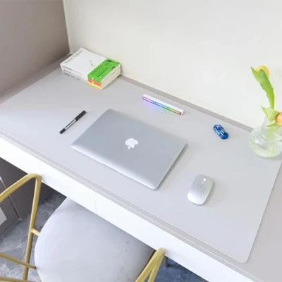 Image of Office PU Leather Desk Pad Waterproof Blotter Mouse Writing Pad,Non Slip Large Laptop Keyboard Mat Protector (White,100x50cm)