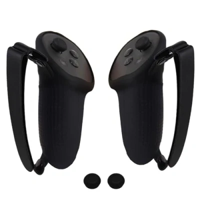 Image of VR Touch Controller Silicone Protective Grip Cover for Meta Quest 3/3S,Drop and Slip Resistant, with Adjustable Knuckle Strap Joystick Cap Covers