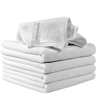 Image of Clay Roberts Microfibre Cleaning Cloths, 40cm x 30cm Pack of 5, White Machine Washable, Polishing, Waxing &amp; Dusting Cloth, Lint Free, e Kitchen Towel, Car Cleaning, Microfiber cloth
