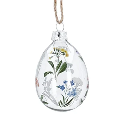 Image of Gisela Graham Floral Glass Egg Easter Decoration