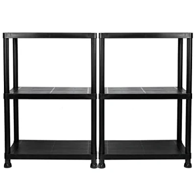 Image of Garage Storage Shelves Black Plastic Shed Office 3 4 or 5 Tier Shelving Unit (2, Tier)