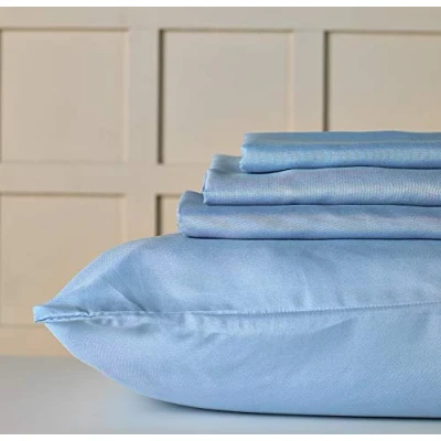 Image of Diana Cowpe Soft Touch Peached Microfibre DOUBLE BED BLUE SHEET SET Includes 1 x Fitted Flat 2 Pillowcases