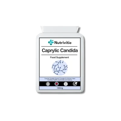 Image of Caprylic Candida Support Complex for Women 60 Capsules 2 Month Supply Yeast Balance &amp; Gut Health Premium Supplement Vegetarians Vegans Made in The UK by Nutrivitie