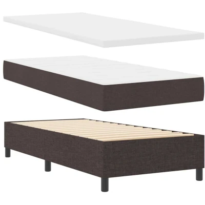 Image of Box Spring Bed with Mattress &amp; Bench Dark Brown 90x200 cm Fabric Vidaxl