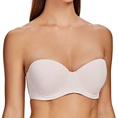 Image of MELENECA Women&#039;s Underwire Strapless Bras for Bigger Bust Back Smoothing Plus Size Soft Pink 36DD