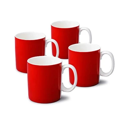 Image of WM Bartleet &amp; Sons 1750 TSET62 Traditional One Pint Porcelain Mug/Cup, 1pt/568ml Red Plain Set of 4