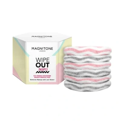 Image of Magnitone Wipe Out Swipes Eco Friendly Microfibre Makeup Removal Cleansing Pads, Remove with Water, Reusable, Use on Sensitive Skin, Eyes and Lips, No Cleanser Needed, Silver &amp; Pink, Pack of 6